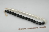 Spn048 Hand knotted 16mm White and Black Round Shell Pearl princess necklace