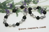 Spn053 Beatiful 14mm black, grey and white shell pearl princess necklace