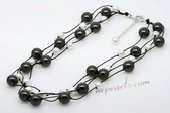 Spn064 Unusual White and Black Shell Pearl thread Layer Necklace