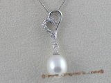 spp003 sterling silver pendant with 8-9mm white tear-drop pearls and zircon design