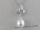 spp010 925 silver pearl pendant with 8-9mm white tear-drop pearls and zircon
