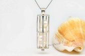 spp018 sterling silver 7-8mm AAA white round pearl cage design pendant