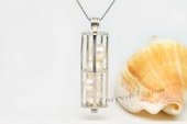 spp018 sterling silver 7-8mm AAA white round pearl cage design pendant