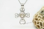 spp019 sterling silver 6-7mm AAA white round pearl cross pendant