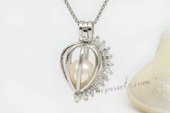 spp022 sterling 7-8mm AAA round pearl Heart with CZ pendant