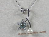 spp024 sterling 8-8.5mm bread pearl pendant with CZ beads