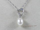 spp029 sterling silver 8-9mm tear-drop freshwater pearl heart shape pendant