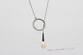 spp038  18inch sterling silver box chain Chain Lariat with 8-9mm ter-drop pearl drop necklace