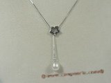 spp040  18inch sterling silver box chain Chain Lariat with 8-9mm tear-drop pearl drop necklace