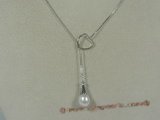 spp041  18inch sterling silver box Chain Lariat with 8-9mm tear-drop pearl drop necklace