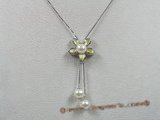 spp052 16inch sterling silver flower design pearl pendant with 7-8mm round pearl