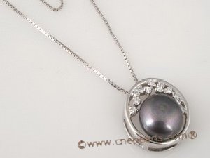 spp078 Sterling silver round Pendant with 10-10.5mmm bread pearl