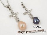 spp103 Chaming freshwater teardrop pearl cross pendant necklace