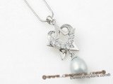 spp139 Sterling silver 8-9mm grey teardrop pearl start with heart pendant