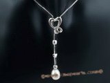 spp155 Heart design 7-8mm oval drop pearl pendant necklace in sterling silver