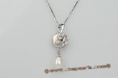 spp186 Sterling silver White Freshwater Coin Pearl Pendant with Drop Pearl