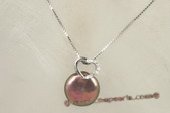 spp205 Sterling Silver 12-14mm Black Coin Pearl Pendant in Heart Shape