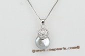 spp213 Sterling Silver 11-13mm Grey Coin Pearl Pendant in Wholesale