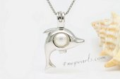 spp347 Lovely Dolphin Design 925Silver Round Pearl Cage Pendant