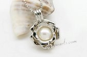 spp348 925Silver Freshwater Round Pearl Flower Cage Pendant