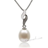 Spp351 Sterling Silver White Drop Pearl and Cubic Zirconia Necklace