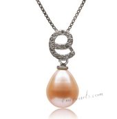 Spp356 Simple Sterling Silver 9-10mm Pink Drop Pearl Pendant