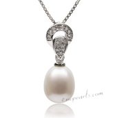 Spp358 Romantic Collection Sterling Silver 9-10mm White Drop Pearl Pendant