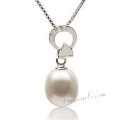 Spp359 Classic Collection 925Silver 9-10mm White Drop Pearl Pendant