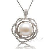 Spp363 Classic 925Silver Pendant with 13-14mm White Bread Pearl