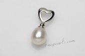 Spp386 9-10mm Pearl Pendant and Heart Design, 925 Sterling Silver