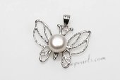 Spp387 6-7mm Freshwater Bread Pearl Pendant Necklace in Butterfly Design