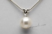 Spp388 Lovely 8-9mm Round Pearl Pendant Necklace with Zircon Bead