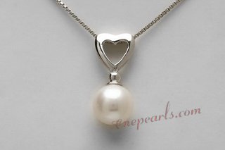 Spp390 Genuine 8-9mm Round Pearl Sterling Silver Pendant with Heart Bail