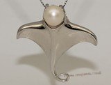 Spp394 925 sterling silver sting ray  pearl pendant sea life charm