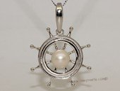 spp396 925 Sterling Silver captain sailing wheel stand freshwater pearl pendant