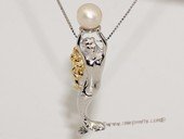 spp399  Unique Freshwater Pearl Mermaid Dangle  Pendant in 925 Sterling Silver