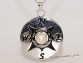spp406 sterling silver compass pendant with 6-7mm freshwater round pearls