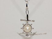 spp415 Sterling Silver Nautical Anchor & Steering Wheel Helm Freshwater Pearl Pendant