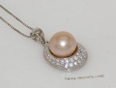 Spp419 Glamorous  cultured bread pearl within a sterling silver zircon embrace pendant