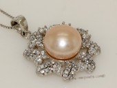 Spp424 Sparkling Zircon beads pave Freshwater Pearl Sterling Silver Pendant