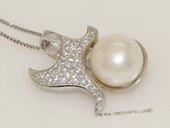 Spp425 Sterling silver  9.5-10mm freshwater bread pearl & zirocn Pendant