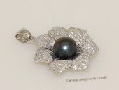 Spp427 Sterling silver sunflower freshwater cultured pearl and CZ pendant