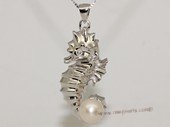 Spp433 Sterling Silver 925 Solid Intricate Seahorse Freshwater Pearl Pendant