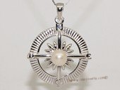 Spp439 Compass Rose Design Sterling Silver Compass Freshwater Pearl pendant