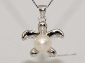 Spp446  Cultured Freshwater Pearl Super-Cute  Hawaiian Nautical Sea Turtle Pendant 925 Silver