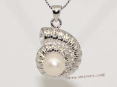 Spp452 Sterling Silver Spiral Style Ocean Nautilus Sea Shell Shape Freshwater Pearl Pendant