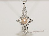 spp455 Sterling Silver Freshwater Pearl Blossom Pendant Zircon Bead accent