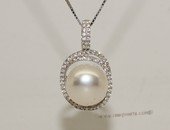 spp456 Sterling Silver Cubic Zirconia Double Circle Pendant  With Cultured Freshwater Pearl