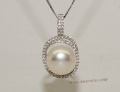 spp456 Sterling Silver Cubic Zirconia Double Circle Pendant  With Cultured Freshwater Pearl