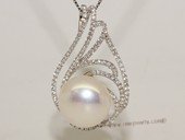 spp466   Cubic Zircon 925 Sterling Silver  Calabash Flower  Pearl Pendant